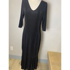 Carolyn Strauss VTG 90s Black V-Neck Maxi Dress Formal Goth Halloween Grnge